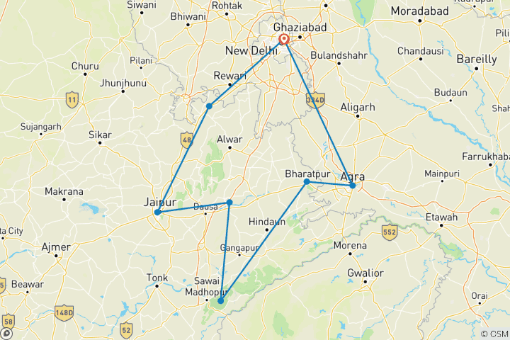 Carte du circuit Le Taj Mahal et les tigres de l'Inde - Aventure Premium