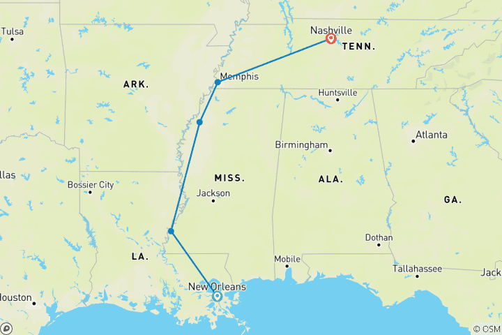 Map of Southern Soul: New Orleans to Nashville