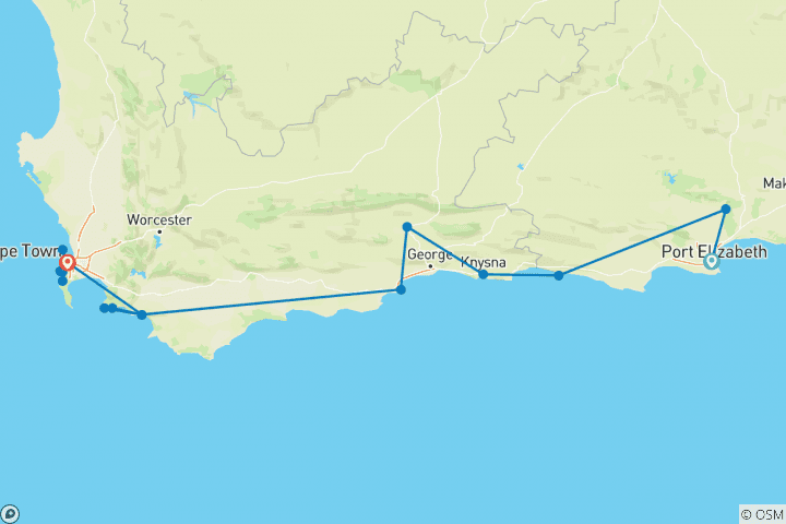 Map of Cape Town & the Garden Route