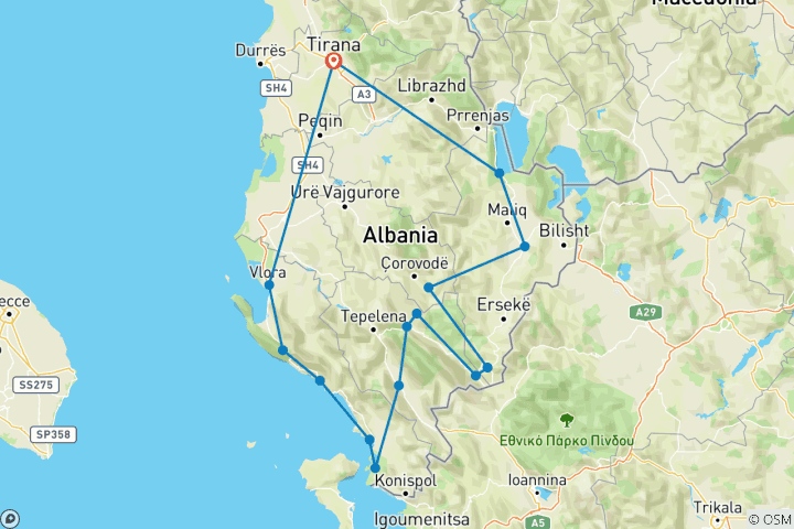 Map of Cycling in Albania