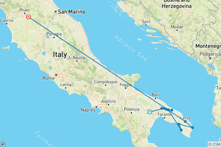 Map of Radreise durch Apulien & Matera