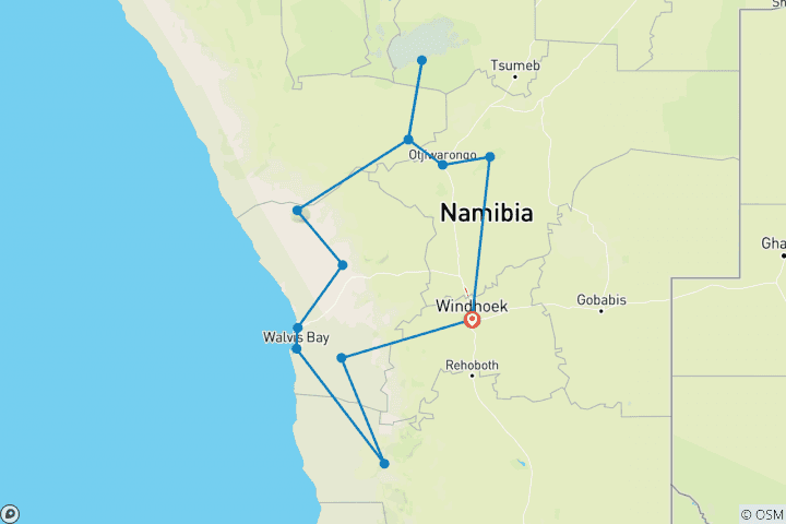 Karte von Radtour in Namibia