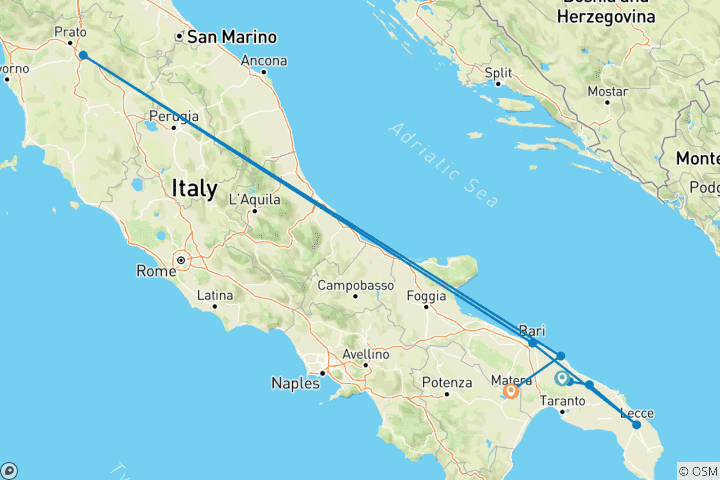 Carte du circuit Trek dans les Pouilles et à Matera
