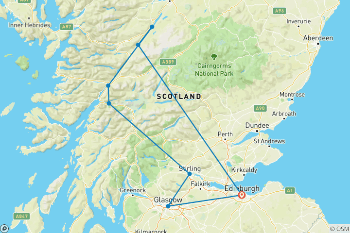 Map of Eilean Donan Castle, Loch Ness & the Glenfinnan Viaduct - Departing Edinburgh