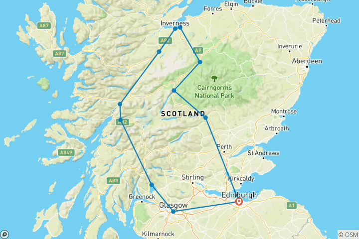 Map of Loch Ness, Inverness & The Highlands - from Edinburgh