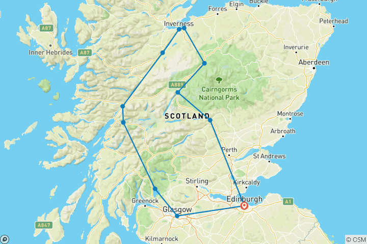 Map of Loch Ness, Inverness & The Highlands - from Edinburgh