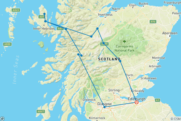 Kaart van Skye, The Highlands & Loch Ness - vanuit Edinburgh