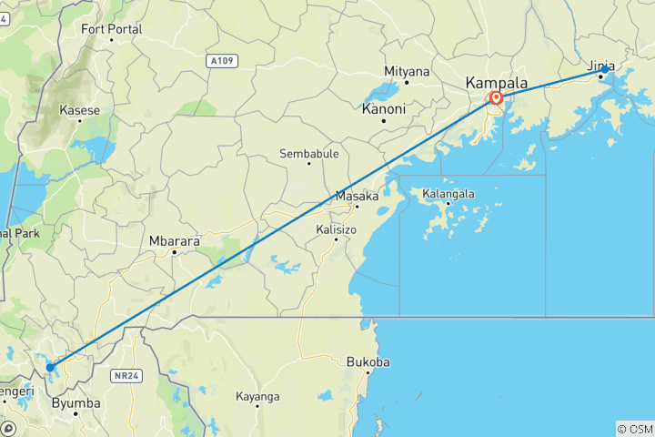 Carte du circuit Ouganda par voie terrestre : Gorilles et chimpanzés