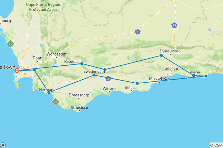 Carte du circuit Route des jardins, safari et vignobles