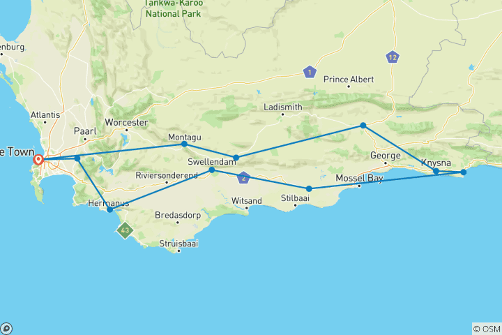 Map of Garden Route, Safari & Winelands Wonder