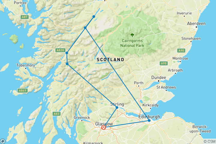 Carte du circuit Eilean Donan, Loch Ness et les North West Highlands - au départ de Glasgow