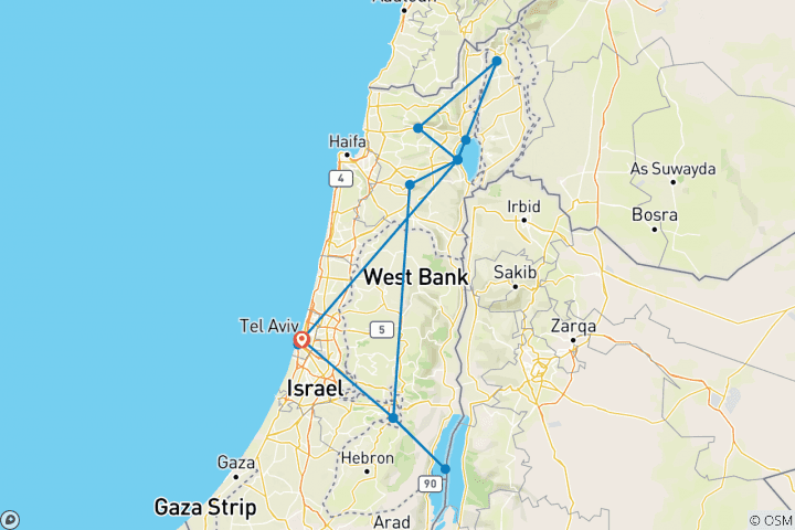 Map of Heritage & Holy Land - 8 days