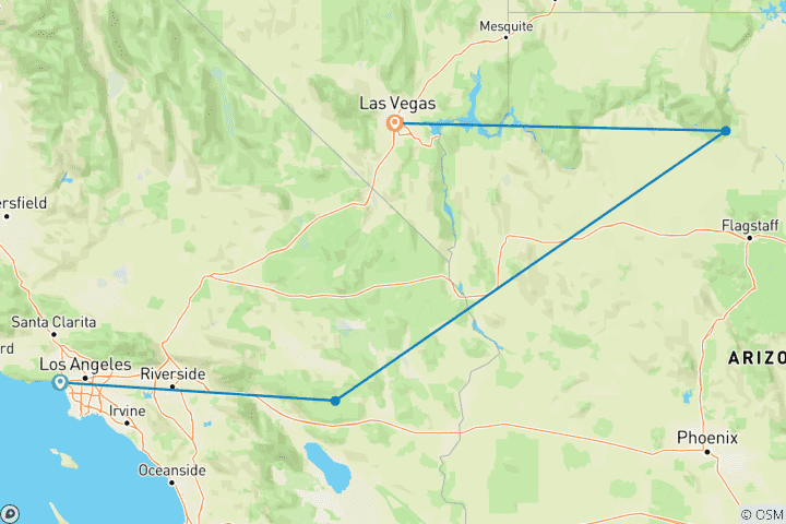 Map of LA to Vegas Adventure (from Santa Monica to Las Vegas)