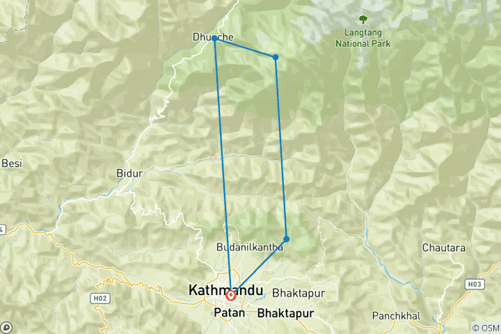 Map of Lantang, Holy Gosaikunda Trek