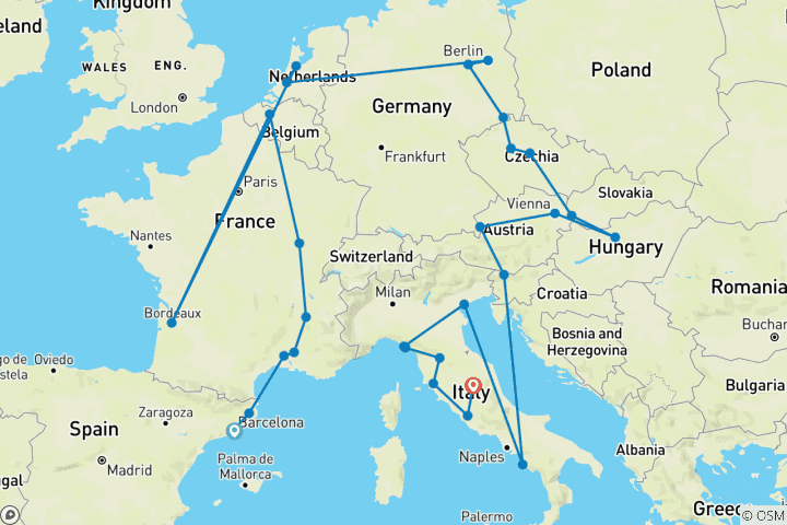 Carte du circuit Explorateur Europe (from Barcelone to Trevi)