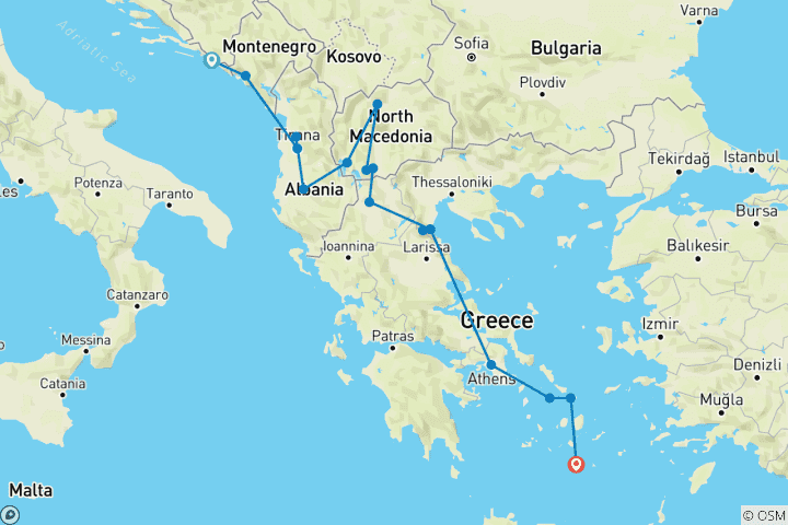 Map of Dubrovnik to Santorini