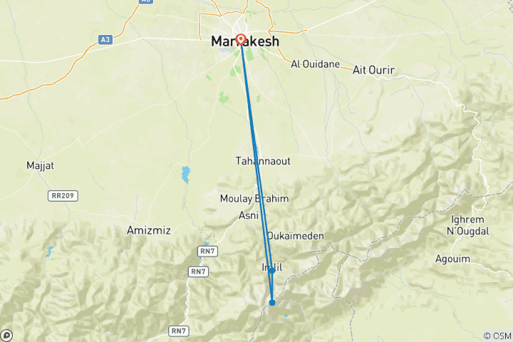 Map of Mount Toubkal Trek