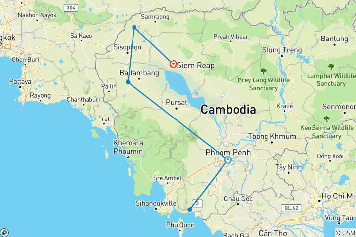 Carte du circuit Aventure alimentaire au Cambodge