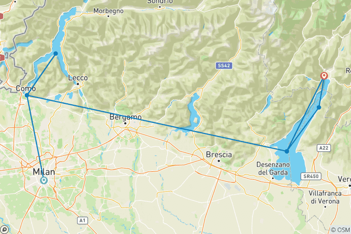 Carte du circuit Les lacs italiens : Trek, Vélo et Kayak