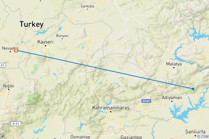 Mapa de Paquete turístico de 2 días en el monte Nemrut