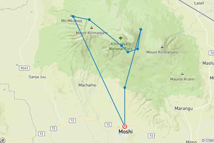 Mapa de Circuito al KiLimanjaro - ruta Lemosho