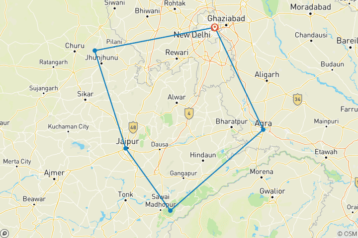 Map of Northern India Family Holiday (including New Delhi)