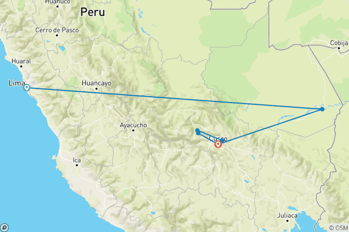 Map of Peru Family Holiday (7 destinations)