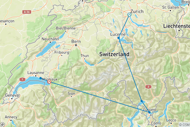 Map of Discover Switzerland by Rail