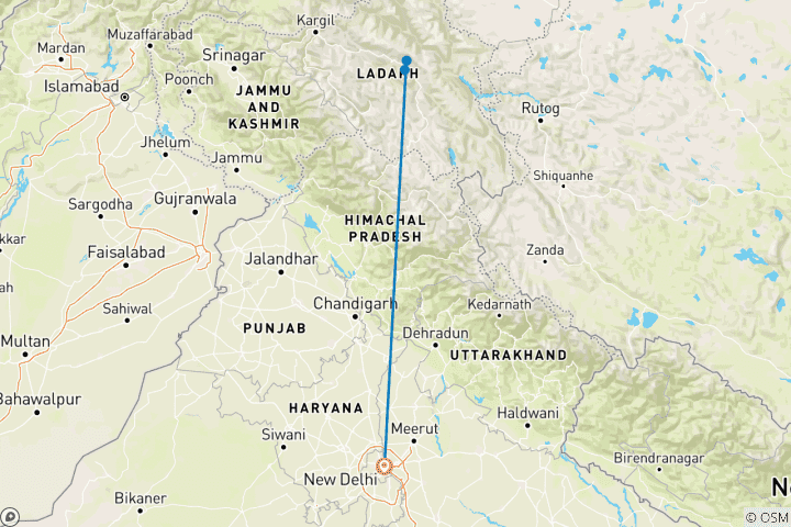 Carte du circuit Trek des sommets du Ladakh