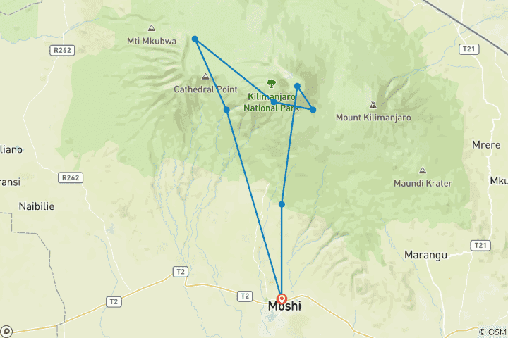 Map of Kilimanjaro: Machame Route (8 destinations)
