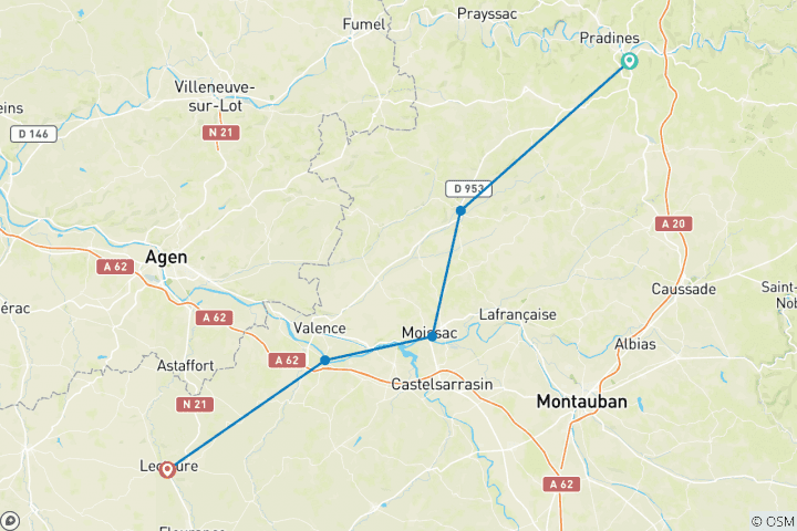 Carte du circuit Le Puy Camino - De Cahors à Lectoure