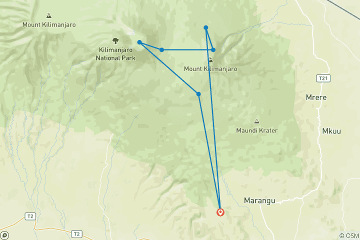 Map of Kilimanjaro: Rongai Route