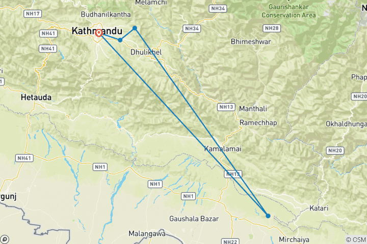 Map of Kathmandu Valley Trek (including Chisapani)