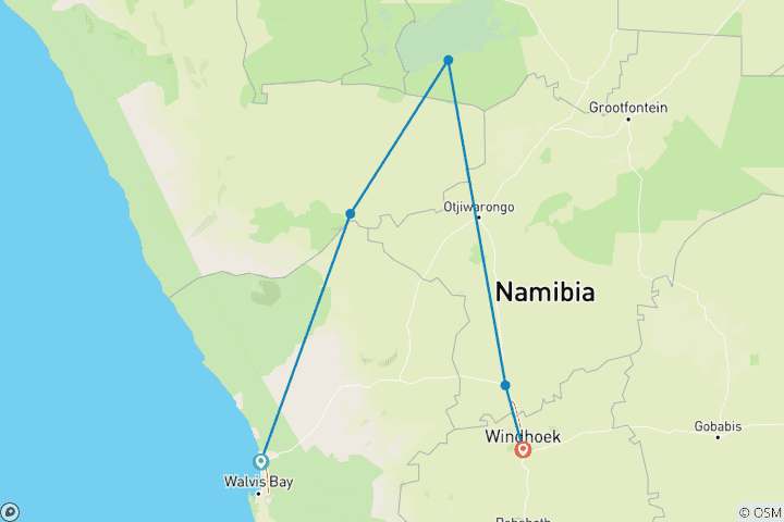 Map of 3 Day Etosha Budget Camping Safari