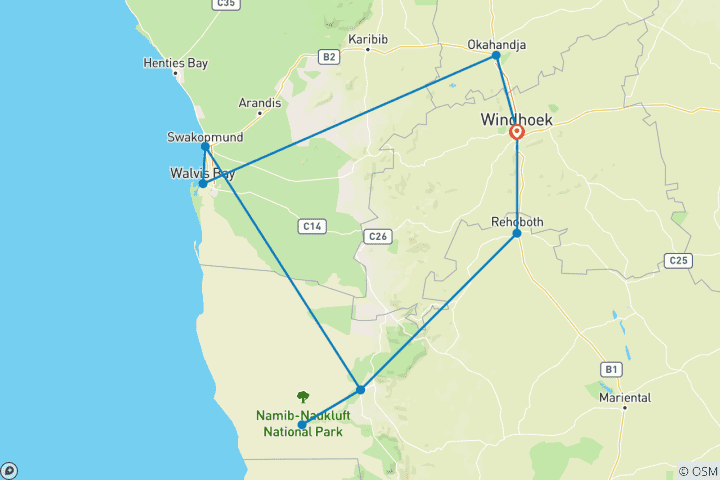 Map of 4 Day Swakopmund & Sossusvlei Accommodated Adventure