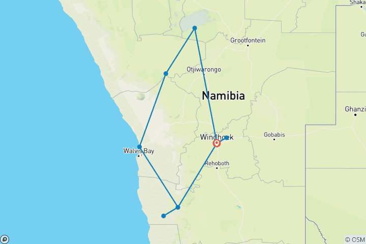 Map of 7 Day Taste Of Namibia Accommodated Safari