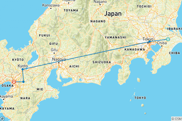 Mapa de Japón Kansai - 6 días