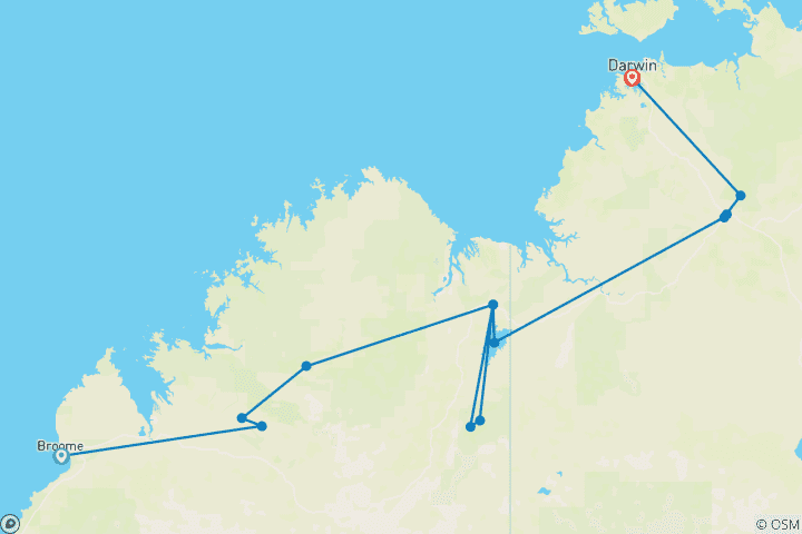 Map of Broome to Darwin 4WD Adventure