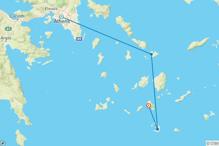 Carte du circuit Athènes+3 îles à explorer-2025