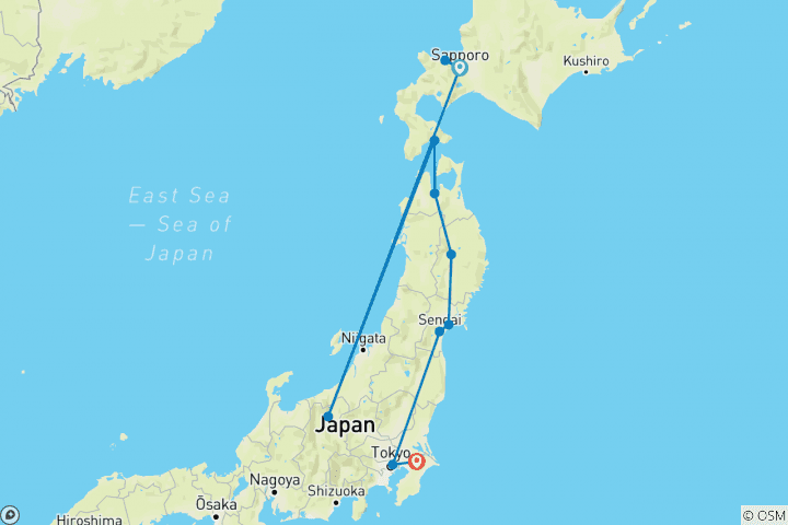 Carte du circuit Hokkaido et Tohoku - 9 jours