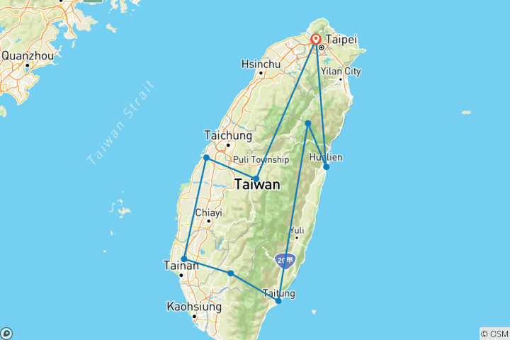 Map of Taiwan Island - 9 Days