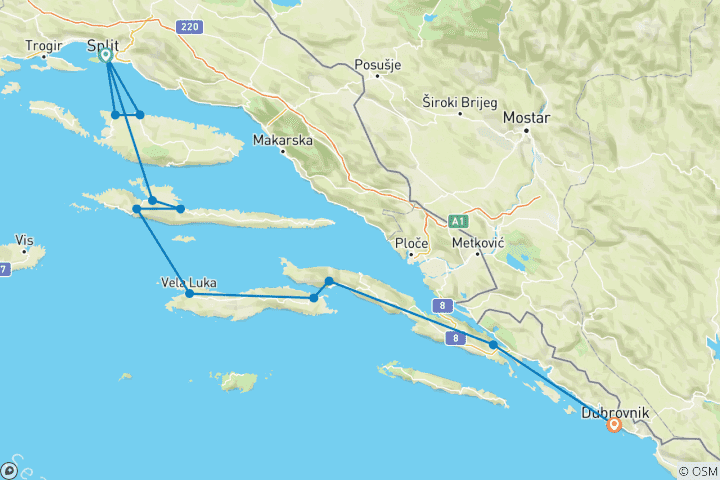 Map of The Dalmatian Coast Classic-Croatia  guided Bike Tour