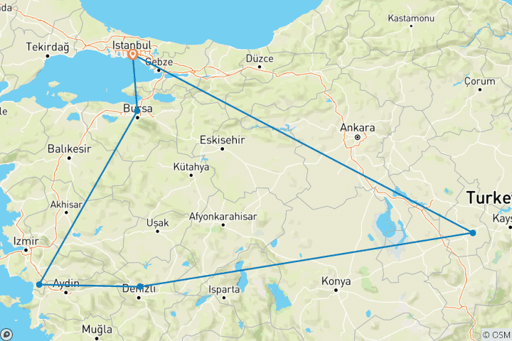 Carte du circuit Circuit privé de 8 jours en Turquie classique