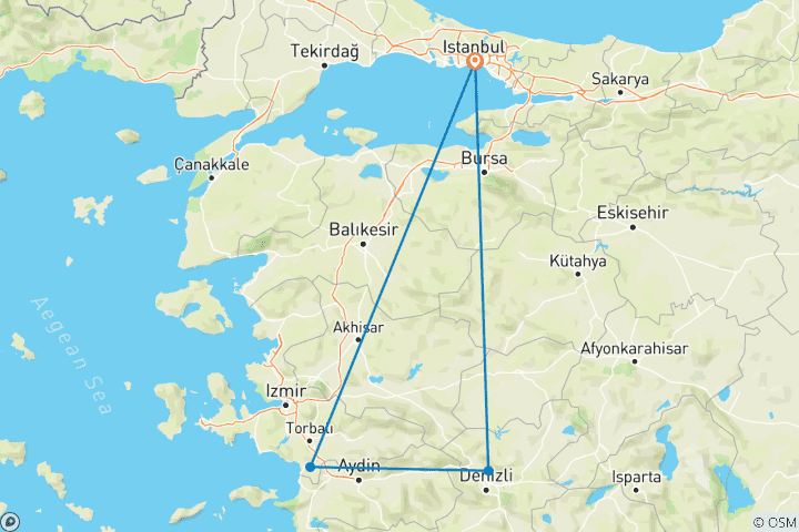 Kaart van Met vluchten - Istanboel Efeze Pamukkale - 5 dagen