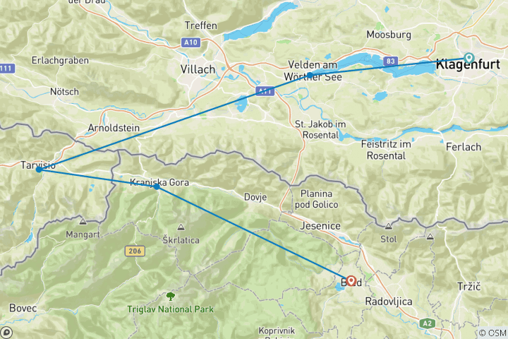 Map of Cycling the Lakes of Austria and Slovenia