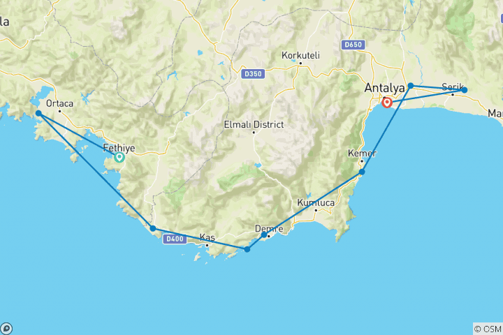 Carte du circuit Circuit privé de 7 jours de Fethiye à la côte lycienne et à l'histoire