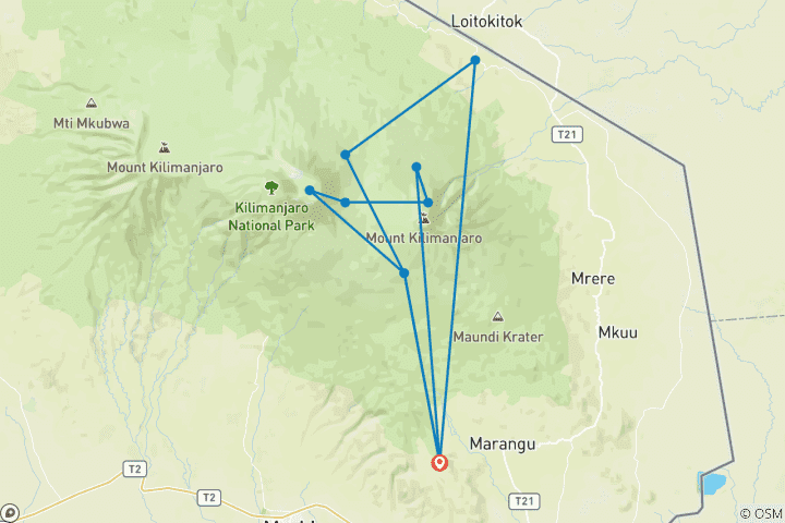 Map of Mt Kilimanjaro Climb - 8 days