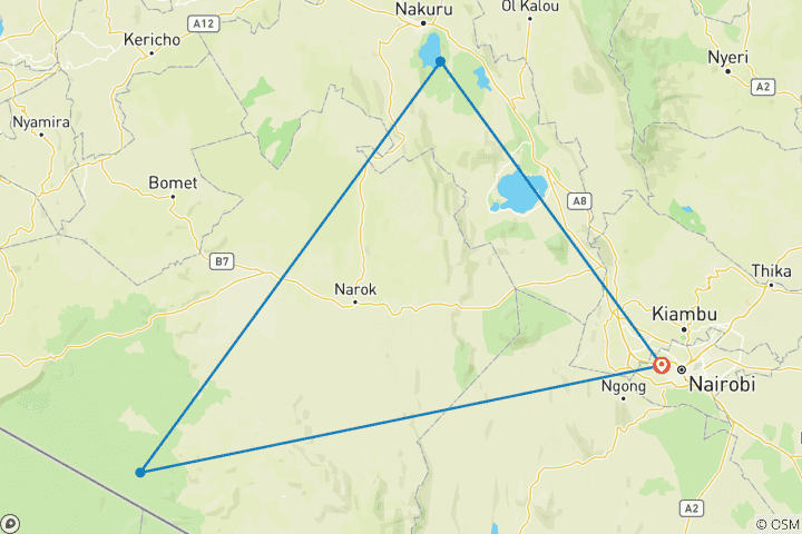 Mapa de Semana de la fauna de Kenia - 7 días