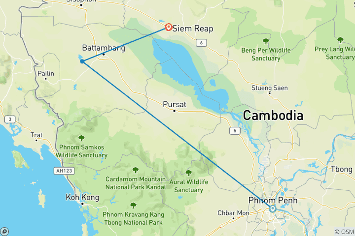 Kaart van Cambodja Ontdekkingsreis