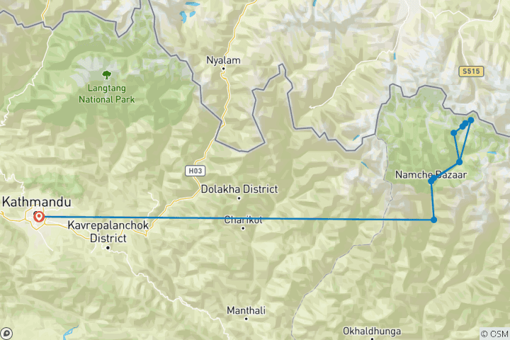 Carte du circuit Camp de base de l'Everest : les plus de 55 ans dans le confort